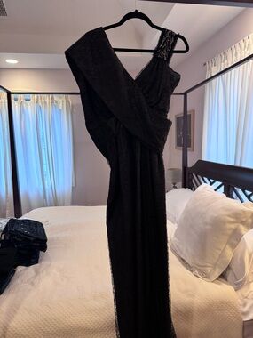 Yigal Azrouel Black One-Shoulder Maxi Dress with Draped Detail